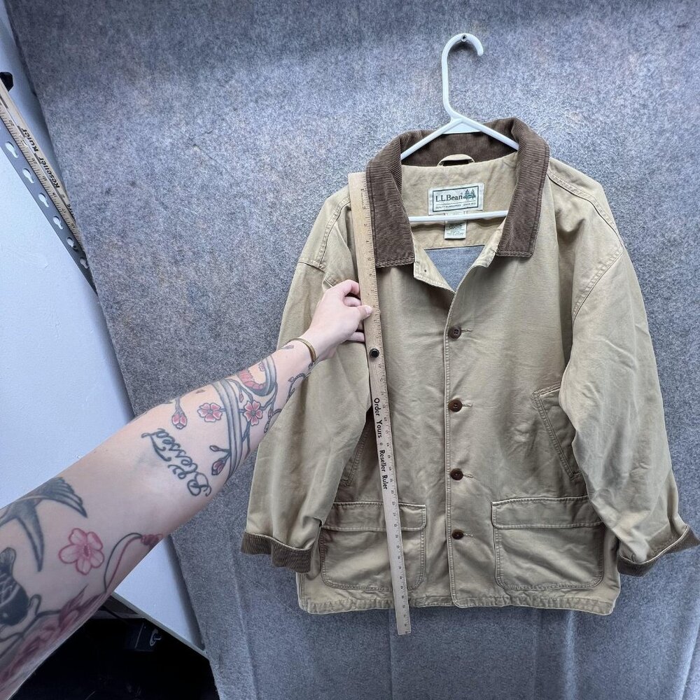 L.L.Bean Coat Mens XL Beige Canvas Field Barn Corduroy Collar Lined Workwear - Picture 4 of 10